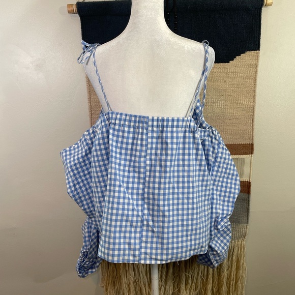 5 for 25 Belle Sky Off the Shoulder Blue Gingham Checkered Strappy 100% Cotto XL - Picture 4 of 6
